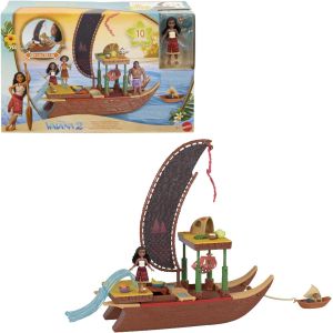 KALANKA-Disney La Pirogue de Vaiana 2 Transformable Coffret Vaiana 2 avec pirogue flottante, petite poupée Vaiana, 1 ami personnage, 6 espaces de jeu et 10 accessoires, JBT78 - Neuf