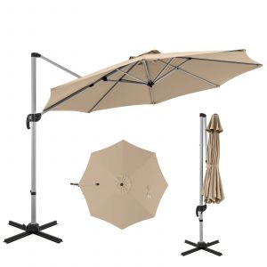 Parasol D&eacute;port&eacute; 339 X 260 Cm Rotation 360&deg; Inclinaison R&eacute;glable Design Moderne En Polyester Teint Beige Helloshop26 20_0012980 - Neuf