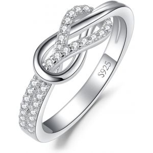 Infini Double Noeud Bague Blanc Cubique Zircon Amour En Argent 925 Massif Pour Femme, Bague Anneau Infinity Love E Pierre Fille, Ensemble Parure De Bijoux Cadeau Anniversaire - Neuf
