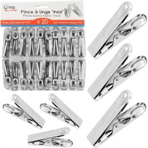 KALANKA-20 Pince a Linge INOX avec Machoire en PVC - Corde &Eacute;tendoir S&eacute;choir - 036 - Neuf