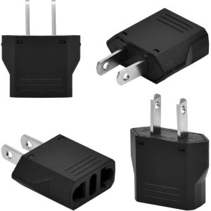 ERYI-4 Pièces Adaptateur Prise France Vers Usa, Adaptateur De Voyage Pour Les Appareils, Adaptateur Convertisseur Us-Eu/Eu-Us, Adaptateur Secteur Américain Vers Européen Universelle (Eu To Us, Noir) - Neuf