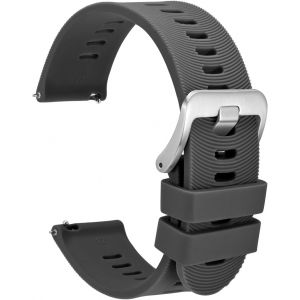 26mm Bracelet De Montre Pour Homme À Rayures Arquées, Silicone Bande À Dégagement Rapide, Boucle Argentée (Gris Foncé) - Neuf