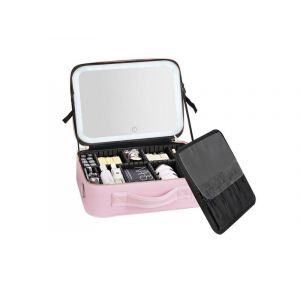 Trousse De Maquillage De Voyage Avec Miroir Et Lumi&egrave;re Led - Rose - L - Neuf
