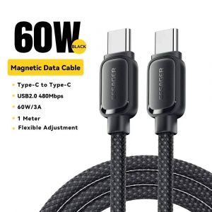 Essager-Câble magnétique anti-enroulement de type C à C,charge rapide,fil d'aspiration,Samsung,Huawei,Xiaomi,Lenovo,PD,100W,60W-60W Noir-1m - Neuf