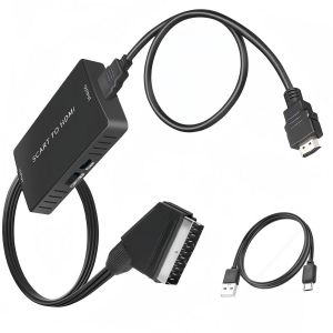 Convertisseur P&eacute;ritel Vers Hdmi Avec C&acirc;ble Hdmi, Adaptateur Hd 720P/1080P Convertisseur Vid&eacute;o Audio Pour Moniteur Hdtv Projecteur Xb00X Vhs Stb Sky Lecteur Dvd Blu-Ray Avec C&acirc;ble Usb - Neuf