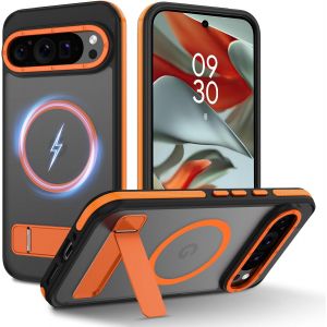 LORANKA-Coque magn&eacute;tique pour Google Pixel 9 Pro XL, [Compatible avec MagSafe] Support invisible int&eacute;gr&eacute;, mat translucide, protection de qualit&eacute; militaire, coque fine avec bandes adh&eacute;rentes, orange - Neuf