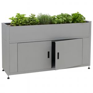Jardini&egrave;re Sur Pied Hwc-O85, Jardini&egrave;re M&eacute;tallique Sur Pied, Bac &Agrave; Fleurs, Bac &Agrave; Plantes, Espace De Rangement, M&eacute;tal 47 Kg 91 X 161 X 51 CmGris - Neuf