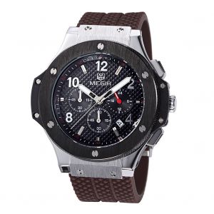 Montre-Bracelet Analogique A Quartz Pour Homme, Bracelet En Silicone, Date, Sport (Bracelet Cafe, Cadran Noir) - Neuf