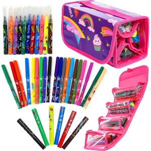 Cadeau Fille - Trousse À Enrouler Avec 38 Feutres - Set Papeterie - Feutres Qui Sentent Les Fruits - Trousse Enroulable - Feutres Coloriage Cadeaux D'anniversaire Pour Enfants - Neuf