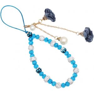 Kal-Chaîne De Téléphone Portable Avec Strass Et Fleurs - Pendentif Pour Téléphone Portable - Bleu - Neuf