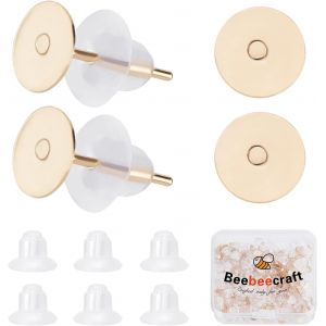 Kalhx-200 Pièces/Boîte Boucles D'oreilles Cabochon Paramètres 24k Plaqué Or En Acier Inoxydable Blanc Boucle D'oreille Lunette Avec 200 Écrous D'oreille En Plastique(Plateau : 6 Mm) - Neuf