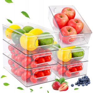 Lot De 6 Organiseurs De R&eacute;frig&eacute;rateur Avec Poign&eacute;es,Organiseur De R&eacute;frig&eacute;rateur,Tiroir,Empilable,Sans Bpa - Neuf