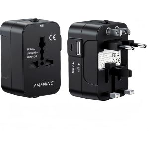 Adaptateur Prise Universelle Voyage International avec 1 USB-A et 1 USB-C,France vers USA Canada UK Italie Australie Chine Japon Tha&iuml;lande - Neuf