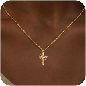 Kal-Collier Croix Pour Femme Brillant Zirconium Croix Pendentif Colliers Avec Paver Couronne Longueur Ajustable Ras Du Cou Bijoux Cadeau Pour Toutes Occasions - Neuf