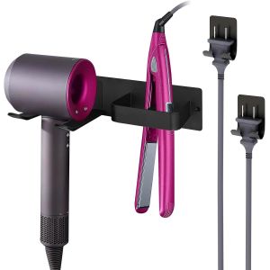 Support mural pour sèche-cheveux-2 organiseurs de cordons de prise-Organiseur pour outils de cheveux de salle de bain-Auto-adhésif-Support mural pour sèche-cheveux - Neuf