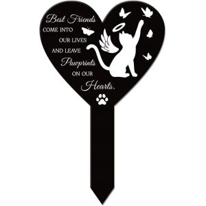 MEVRONISSHOP-Piquet de Jardin en Forme de Chat en Forme de Coeur Plaque Comm&eacute;morative en Forme de Piquet pour Cimeti&egrave;re Piquet de Tombe en Acrylique &Eacute;tanche Piquet de Jardin de Sympathie - Neuf