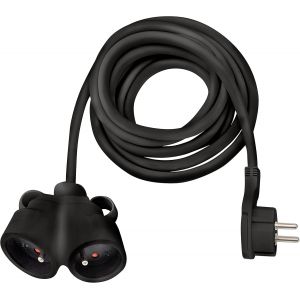 Rallonge &Eacute;lectrique Avec Fiche Plate Et Prise Double H05Vv-F 3G1,5, Noir, 5 M[DYB982100] - Neuf