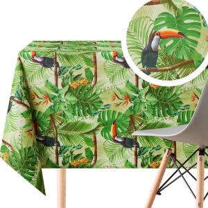 Sjzg-Toile Cir&eacute;e Rectangulaire 250x140cm, Verte Jungle, Nappe Plastique En Pvc Essuyable, Imperm&eacute;able En Vynile Jardin Nappe Toile Ciree, Facile &Agrave; Nettoyer, Avec Motif Feuilles Et Oiseaux Toucan - Neuf