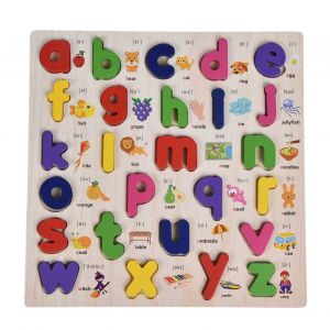 Puzzle Alphabet En Bois Colore Avec Motifs De Dessins Animes, Puzzles De Chiffres Et D'alphabet Pour Tout-Petits, Nouveau Tableau De Lettres Minuscules - Neuf
