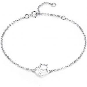 Kalsw-Bracelet &Agrave; Breloques Pour Femme En Argent Sterling 925 Et Oxyde De Zirconium Motif Chat Et Plan&egrave;te,8.3 Inch,Argent Sterling,Oxyde De Zirconium - Neuf