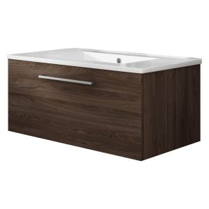 Meuble de salle de bain suspendu 80cm NICE CLASSIC bois fonc&eacute; - Vasque en c&eacute;ramique - Neuf