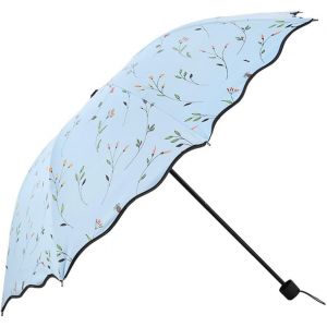 Femme Ombrelle &Agrave; 3 Pliants Motif Floral Uv Protection Parasol Imperm&eacute;able Et R&eacute;sistant Au Vent Parapluie De Soleil Compact &Eacute;t&eacute; Dames Ombrelle Para-Pluie Et Soleil Upf 50+ Voyage Jardin - Neuf