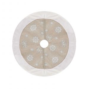 Jupe de sapin de No&euml;l de 61 cm (24 po) avec bordures en peluche &agrave; motifs de flocons de neige, housse circulaire pour d&eacute;coration de No&euml;l, f&ecirc;te &agrave; la maison, compatible avec Yonrjhukm - Neuf