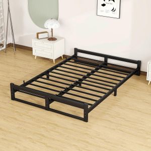 SUBZONAL-Lit 140 x 190 cm, cadre de lit 140 x 190 cm, avec sommier &agrave; lattes en m&eacute;tal, lit de sol, lit d'invit&eacute;, lit double sans sommier tapissier n&eacute;cessaire, cadre de lit noir - Neuf