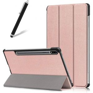 KAL-Coque Pour Samsung Galaxy Tab S7 Plus 12.4 2020 T970/T975,Étui Cuir À Rabat Mince Léger Avec Support Pliable,Réglable Multi-Angle Béquille Folio Flip Tablette Housse,Or Rose - Neuf