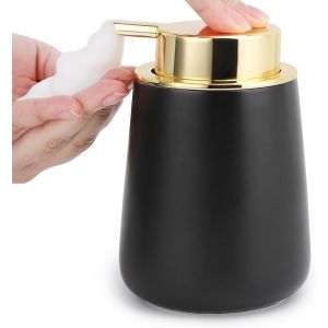 KAL-Distributeur De Savon Mousse, 400Ml Distributeur Shampoing Et Gel Douche, Distributeur Savon Salle De Bain En Céramique, Pousse Mousse Distributeur Avec Tête De Pompe En Mousse (Noir) - Neuf