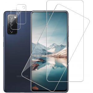 Kal-Lot De 2 + 2 Films De Protection D'écran En Verre Blindé Pour Samsung Galaxy S20 Fe 5g, 2.5d Hd Transparent Avec Protection De L'appareil Photo, Anti-Bulles, Anti-Salissure, Anti-Chute S20 Fe - Neuf
