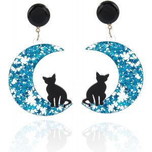 Chenquansarl-Boucles D'oreilles En Forme De Chat ¿ Boucles D'oreilles En Forme De Tête De Chat Noir, Cadeau Pour Maman, Boucles D'oreilles Chat Noir, Boucles D'oreilles Chat Pour Femme, Boucles D'ore - Neuf