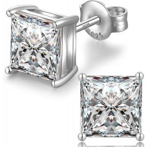 Chenquansarl-Boucle Doreille Homme Diamant Boucle Oreille En Argent Sterling 925 Pour Hommes Femmes Avec Aaaa+ Zircone 4mm -8mm, Plaque Or Blanc 18 Carats - Neuf