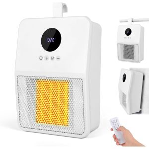 Radiateur Soufflant C&eacute;ramique 1500 W, Chauffage d'Appoint avec thermostat r&eacute;glable, Montage Mural Chauffage Soufflant Salle de Bain, 3 R&eacute;glages de Temp&eacute;rature, Chauffage pour Chambre Blanc - Neuf