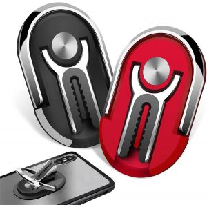 2 Pi&egrave;ces Support de T&eacute;l&eacute;phone de Voiture,Anneau Support Telephone Multifonctionnel 360&deg; Rotatif, Peut &ecirc;tre Utilis&eacute; pour la Sortie d'air de la Voiture (Noir + Rouge) - Neuf
