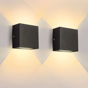 Subzonal-Applique Murale Led Int&eacute;rieur Ensemble De 2, 10x10x5cm Aplique Haut Et Bas, Appliques Mural 10w Noir, Applique Murale Int&eacute;rieure 3000k Blanc Chaud, Luminaire Mural Interieur Pour Garage - Neuf
