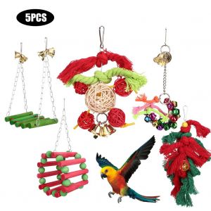 Hjlian Lot De 5 Jouets A Macher Pour Oiseaux Et Perroquets, Balancoire, Pour Fete De Noel, Cage Suspendue, Perchoir, Pour Perruches, Calopsittes - Neuf