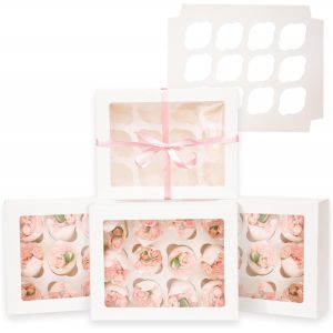 Lot De 6 Boîtes À Cupcakes Pop-Up Automatiques Avec Fenêtre-Blanches-33 X 25,4 X 9 Cm-Boîtes De Boulangerie Pour Porte-Cupcakes,Boîtes À Cupcakes (33 X 10 X 3,5 Pouces) - Neuf