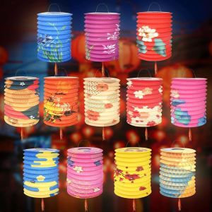 ERYI-Lot De 12 Lanternes Chinoises En Papier Lanternes Papier Chinois Couleur Papier Lanternes Asiatique Suspension Abat Jour En Papier Pour Le Nouvel An Festival De Printemps Mariage - Neuf