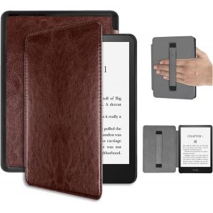 GUOP-Cuir Étui Pour Kindle Paperwhite 7 Pouces/Kindle Colorsoft 2024,[Veille/Réveil Auto] [Dragonne] Antichoc Antidérapante Résistant Aux Rayures Coque Kindle Paperwhite 2024 Fine,Café - Neuf