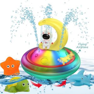 DDA-Jouets de Bain Jouet Bebe 1 an 2an avec LED Lumière Fontaine Jouet, Jouets de Douche à Induction Automatique, Baignoire Piscine Jouets de Bain 3 4 5 Ans garçons Filles (Kit Lune) - Neuf