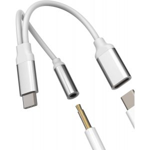 THEF-Adaptateur USB C Vers Jack Audio AUX(2en1)3.5mm Écouteurs Chargeur Cable Prise Pour iphone 16 15 Pro Max Compatible Avec Samsung S24 Pour ipad Casque Splitter Pour Apple Connecteur Type C Câble - Neuf