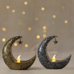 KALANKA-Mini lanterne de Ramadan pour centre de table, lampe à suspendre LED en forme de lune pour l'Aïd, décoration de table de l'Aïd (bronze argenté) - Neuf