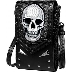 RFCBC-Sac à bandoulière pour téléphone portable pour femme - Mini bandoulière - Punk - Moto - Petit sac carré - Vintage - En cuir synthétique - Pour femme et fille - Neuf