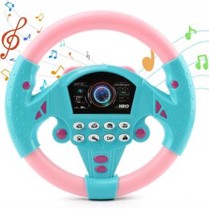 KAJGL-Jouets De Volant Pour Enfants,Jouet De Simulation De Volant De Voiture Avec Lumières Et Musique,Jouets D'Éducation Précoce Pour Nourrissons Et Bébés (Rose Bleu) - Neuf