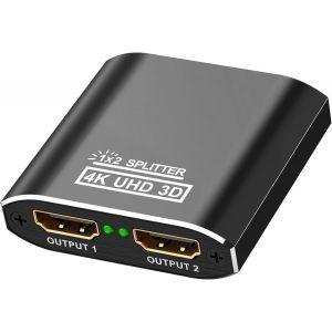 KALANKA-Splitter HDMI 4K, HDMI Switch Aluminium R&eacute;partiteur HDMI 1 Entr&eacute;e 2 Sorties Affichage Simultan&eacute;, 4K@30HZ 3D UHD 1080P, pour Xbox PS3 PS4 Lecteur Roku Blu-Ray HDTV Apple TV et Plus Appareil - Neuf