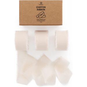 Ruban En Mousseline Nude 2,5 Cm X 19,2 M, Tissu &Agrave; Franges Fait &Agrave; La Main, Ruban En Tissu Pour Invitations De Mariage, Bouquets De Mari&eacute;e, D&eacute;corations Et Emballages Cadeaux - Neuf