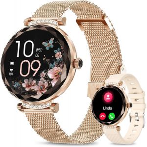 Montre Connect&eacute;e Femme avec Appel Bluetooth, 1.19&iquest; AMOLED Smartwatch Femme avec 2 Bracelet, 100+ Modes Sport, Fr&eacute;quence Cardiaque SpO2 Sommeil, Etanche IP68 Montre Intelligente pour Android iOS - Neuf
