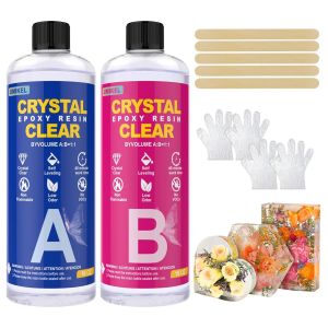 Resine Epoxy Transparente Et Durcisseur, 33oz/960ml &Eacute;sine &Eacute;poxy Transparente, 1: 1 Ratio Transparent R&eacute;sine &Eacute;poxy Cristalline Pour Moulage Et Rev&ecirc;tement, Fabrication De Bijoux, Bois, Peinture (960ml) - Neuf