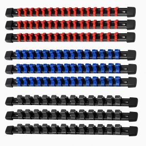 MEVRONISSHOP-Lot de 9 Rails de Rangement pour Douilles 1/2"" (12,7 mm), 3/8"" (10 mm), 1/4"" (6,3 mm) | 129 Clips | Organisateur de Douilles pour Garage et Atelier - Neuf